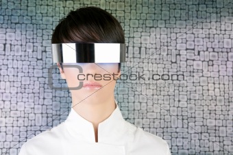 silver futuristic glasses modern woman portrait