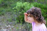 explorer little girl forest park searching