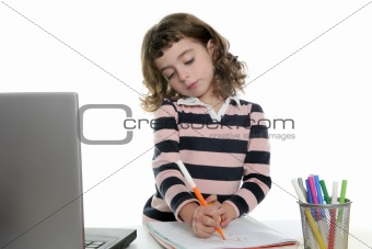 Drawing girl with marker on desk laptop