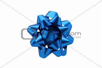 Blue Gift Bow Over White Background