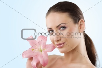 smiling woman with lily