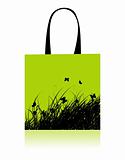 Shopping bag design, grass and butterflies