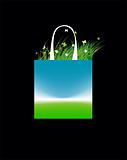 Shopping bag design, green field and sky
