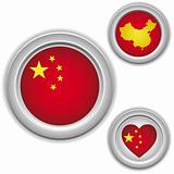 Chinese Buttons with heart, map and flag