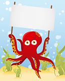 Vector. Octopus holding blank sign