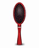 A hair brush with a red handle. Vector