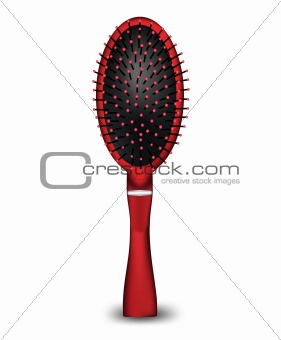 A hair brush with a red handle. Vector