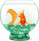 Cartoon Goldfish queen in the aquarium