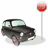 stylized car and stop sign