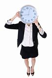 Business woman holding clock
