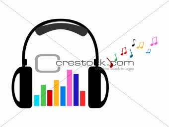 headphone and colorful volume and music notes
