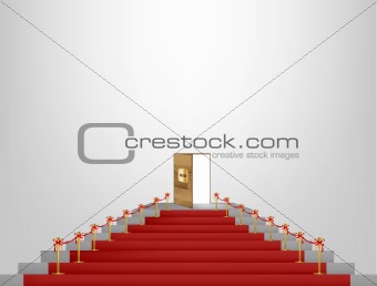 Red carpet leading up to a lavish door