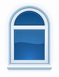 arched closed plastic window with windowsill
