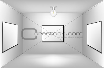 Large empty room with a advertising board