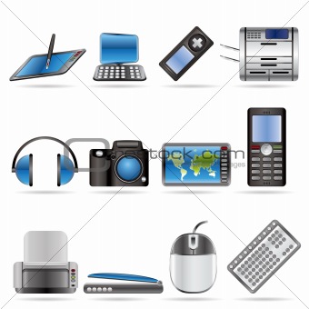 Hi-tech technical equipment icons