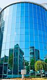 Large curved glass building
