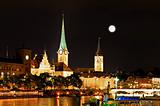 The night view of major landmarks in Zurich 