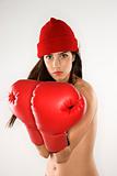 Woman with boxing gloves.