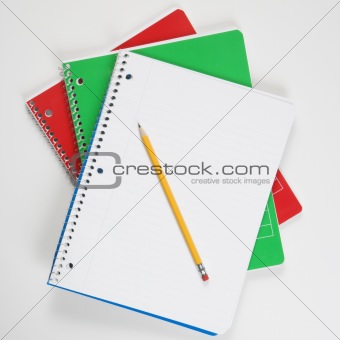 Pencil on notebooks.