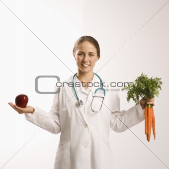 Doctor, apple and carrots.