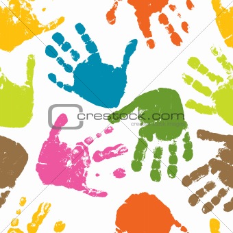 Seamless pattern, prints of hands of the child, vector