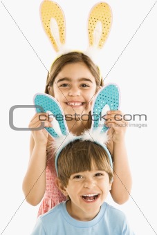 Children in bunny ears.