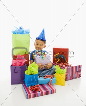 Boy with gifts.