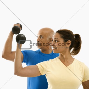 Woman and man exercising.