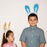 Kids wearing bunny ears.