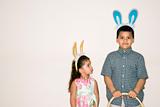 Kids wearing bunny ears.
