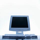 Computer monitor and keyboard.