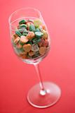 Candy hearts in glass.