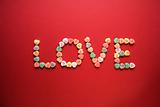 Candy spelling out love.