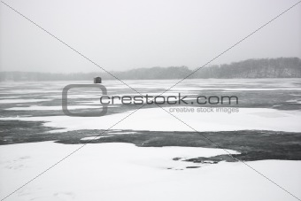Scenic of frozen lake.
