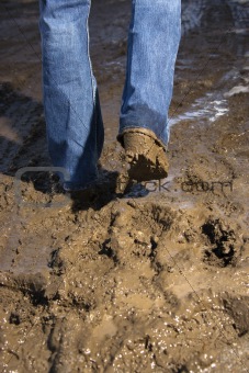 Legs walking through mud.