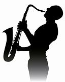 black silhouette of a saxophone player