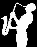 black silhouette of a saxophone player