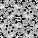 White, grey and black seamless floral pattern