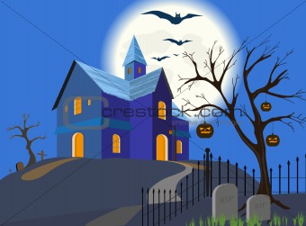 Halloween pumpkin and house. Vector. EPS8.