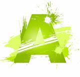 Green abstract paint splashes font. Letter A