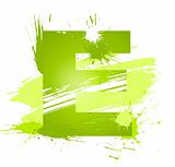 Green abstract paint splashes font. Letter E