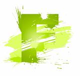 Green abstract paint splashes font. Letter F