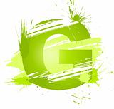 Green abstract paint splashes font. Letter G