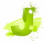 Green abstract paint splashes font. Letter J