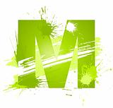 Green abstract paint splashes font. Letter M