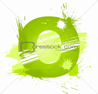 Green abstract paint splashes font. Letter O