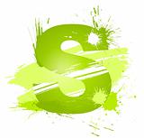 Green abstract paint splashes font. Letter S