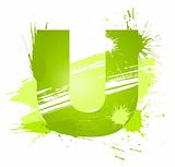 Green abstract paint splashes font. Letter U