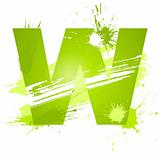 Green abstract paint splashes font. Letter W