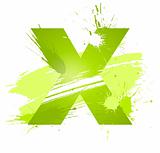 Green abstract paint splashes font. Letter X